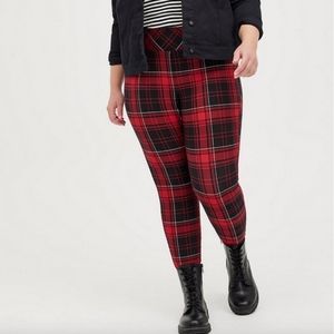Torrid 1X Pixie Skinny Studio Luxe Ponte High-Rise Pant Red Plaid